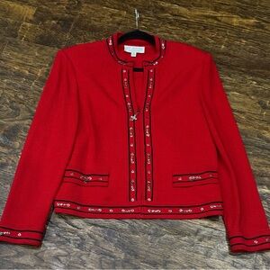 St. John Collection Red Embellished Blazer